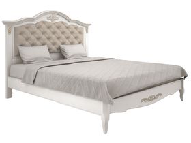 Кровать с мягким изголовьем в белом цвете и золотым узором под матрас 120-180