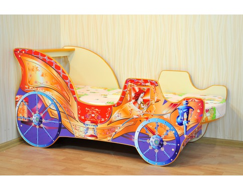 Кровать машина для девочки "Карета принцессы" с вместительным ящиком для белья