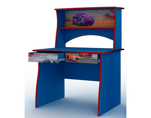 Детский стол для школьника начального уровня в синем цвете "Тачки"