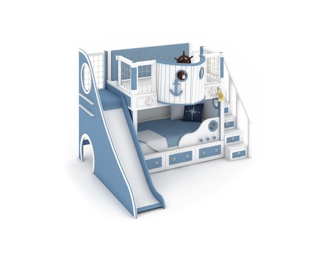 Кровать-корабль "Океания" с горкой, модульная лестница