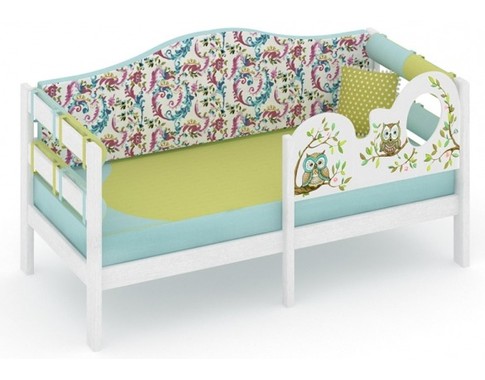 Детская одноярусная кровать "Совы" с бортом с ручной росписью