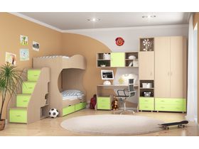 Детская комната "Дельта" с двухъярусной кроватью и лестницей тумбой