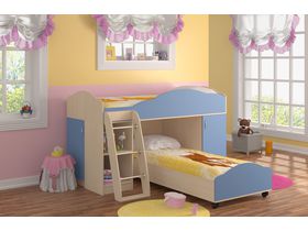 Угловая детская двухъярусная кровать "Анастасия" со шкафом с голубыми фасадами
