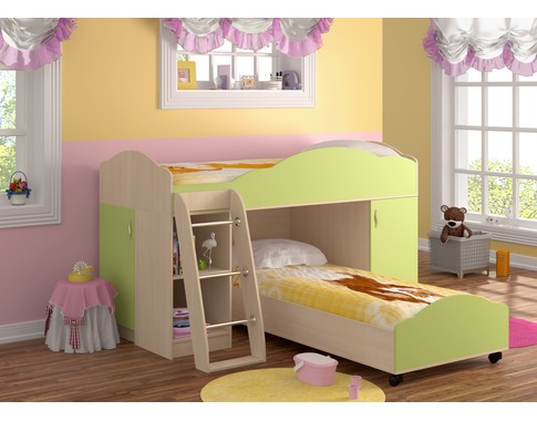 Угловая детская двухъярусная кровать "Анастасия" со шкафом
