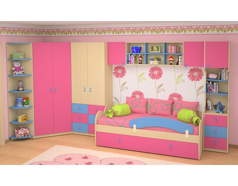 Детская комната для девочки "Миа" (Вариант 2 с розовыми фасадами)
