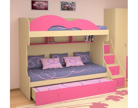 Детская двухъярусная кровать для девочек "МИА" с фасадами розового цвета