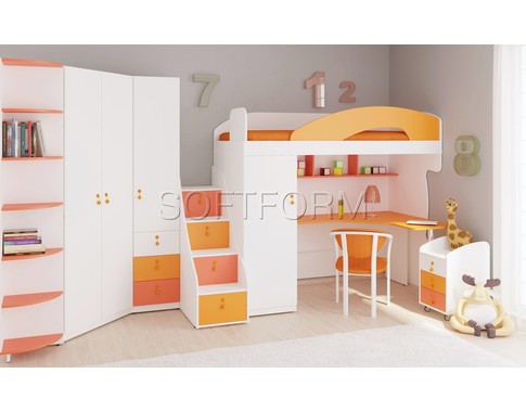 Детская комната "Миа" с цветными яркими фасадами для двоих детей (Вариант 1)