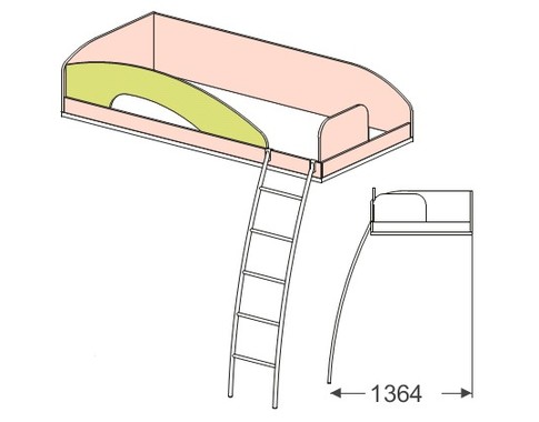 Кровать верхняя 90*200 с металлической лестницей "Миа"