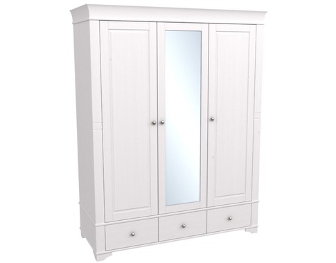 Белый 3-х дверный шкаф с зеркалом в классическом стиле "Бейли"