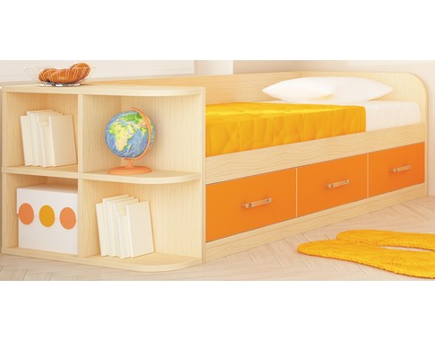 Детская кровать диван с 3 ящиками с оранжевыми фасадами "Макс"