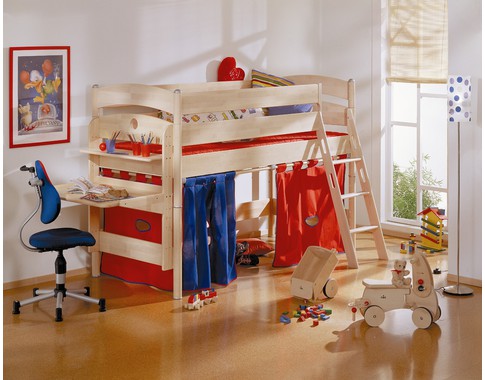 Детская игровая кровать с наклонной лестницей Fleximo высотой 125 см из массива берёзы