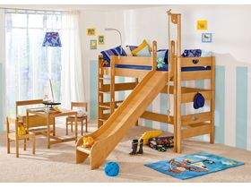 Детская игровая кровать с горкой и прямой лестницей Varietta из массива бука