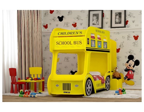 Двухъярусная кровать в виде автобуса "Школьный Автобус" в желтом цвете со спальными местами 170*70