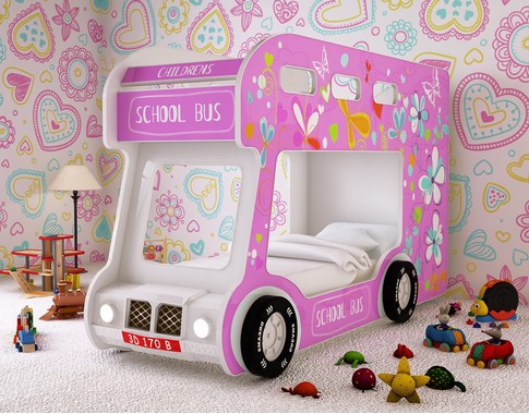 Двухъярусная кровать машина для девочек "Автобус Лето" 
