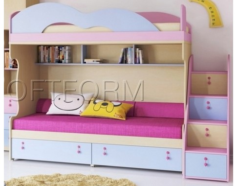 Детская двухъярусная кровать "Миа" с яркими цветными фасадами (Композиция 2)