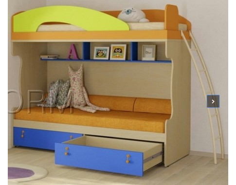 Детская двухъярусная кровать "Миа" с яркими цветными фасадами (Композиция 3)