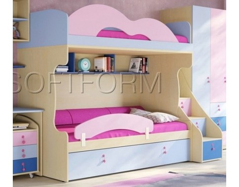 Детская двухъярусная кровать "Миа" с яркими цветными фасадами (Композиция 4)