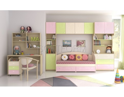Детская комната "Миа Matex" с цветными яркими фасадами и рифленой матовой поверхностью