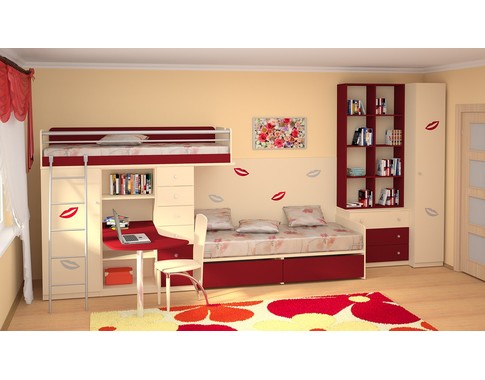 Компактная мебель для детской комнаты "Силуэт" для двоих детей (Комбинация 1)