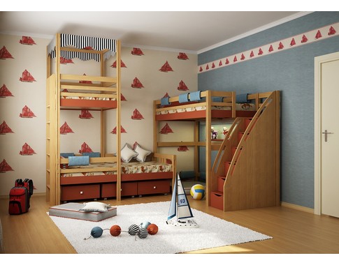 Детская комната "Алые паруса" с кроватями из массива бука