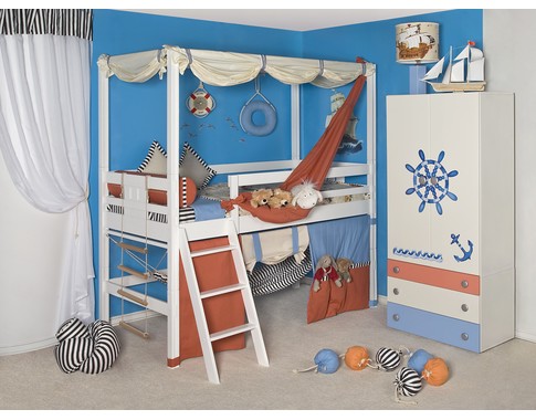 Набор детской мебели в белом цвете "Море" с кроватями из массива бука