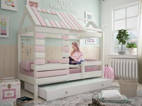 Кровать - домик "Eco House" из массива бука в розовом цвете