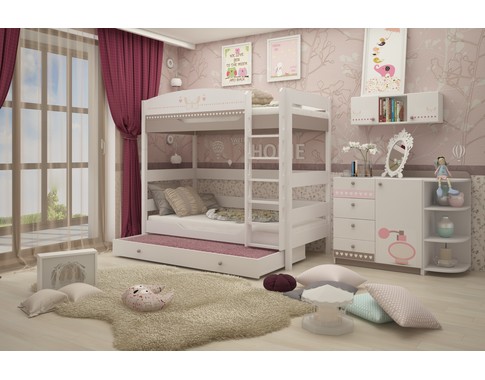 Детская комната для двух девочек "Mon coure" c двухъярусной кроватью 