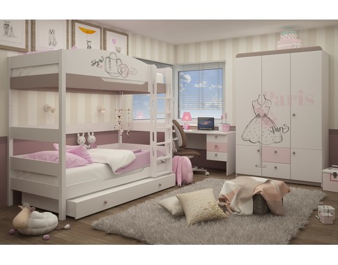 Двухъярусная кровать 180 см в комнату для девочек из массива бука "Парижанка"