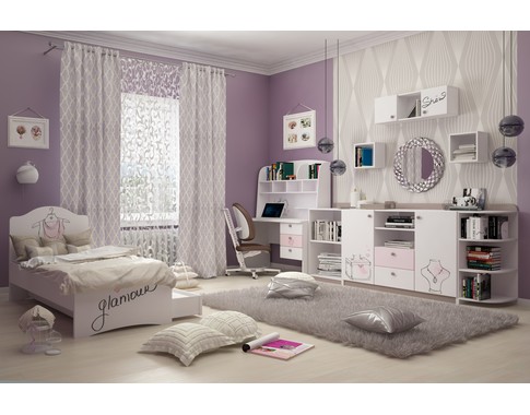 Детская светлая комната для девочки "Парижанка" с кроватями разного размера и типа от фабрики Tesca