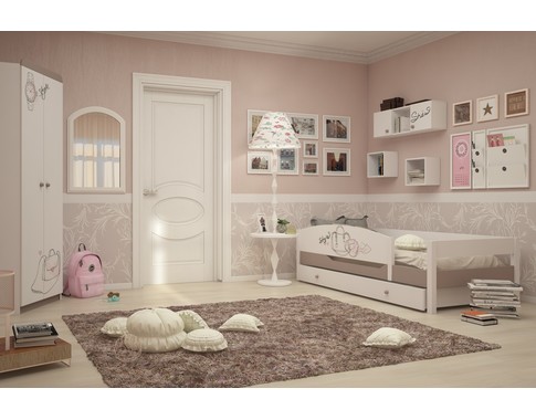 Детская светлая комната для девочки с кроватью из массива бука "Парижанка мятная" 
