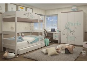 Тематическая комната для двоих девочек с кроватями из массива бука "Парижанка" от фабрики Tesca