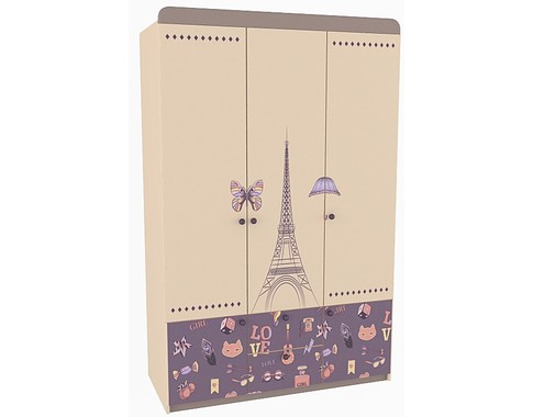 Детский трехдверный шкаф в комнату девочки из коллекции "Париж"