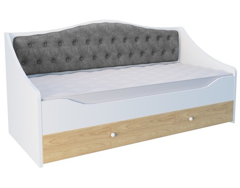 Кровать-диван в нескольких размерах с мягким изголовьем из велюра