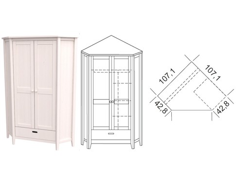Шкаф 2-дверный угловой в белом цвете из массива сосны "Сиело"