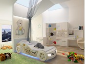 Детская комната "Мишки" с кроватью машиной в белом цвете