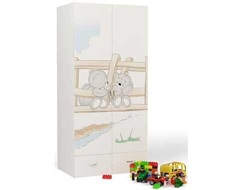 Детский шкаф 2-дверный с выдвижными ящиками без зеркала из коллекции "Мишки"