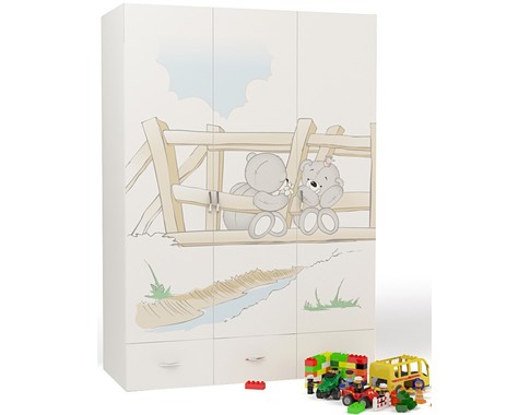 Детский шкаф 3-дверный с выдвижными ящиками без зеркала из коллекции "Мишки"