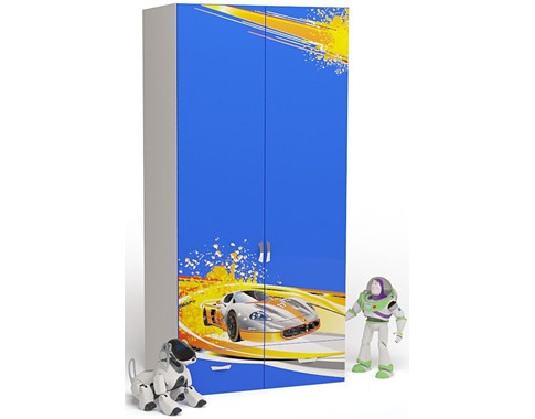 Детский шкаф 2-дверный с выдвижными ящиками без зеркала из коллекции "Champion синяя"