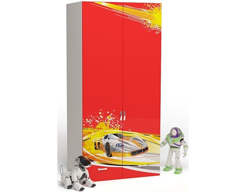 Детский шкаф 2-дверный с выдвижными ящиками без зеркала из коллекции "Champion Красная"
