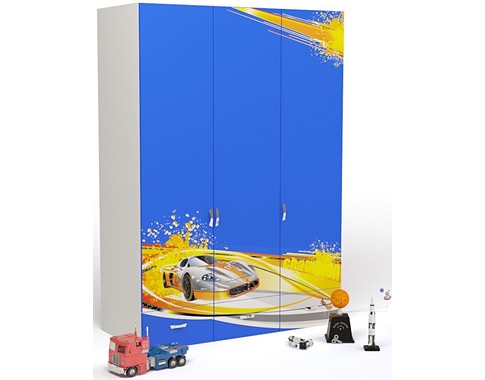 Детский шкаф 3-дверный с выдвижными ящиками без зеркала из коллекции "Champion Синяя"