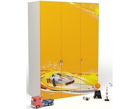 Детский шкаф 3-дверный с выдвижными ящиками без зеркала из коллекции "Champion Оранжевая"
