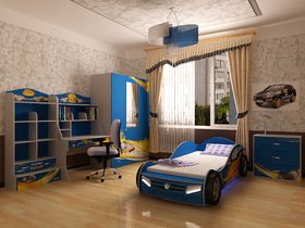 Детская комната "Champion Синяя" с кроватью машиной