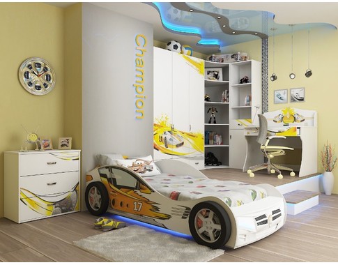 Детская комната "Champion Белая" с кроватью машиной