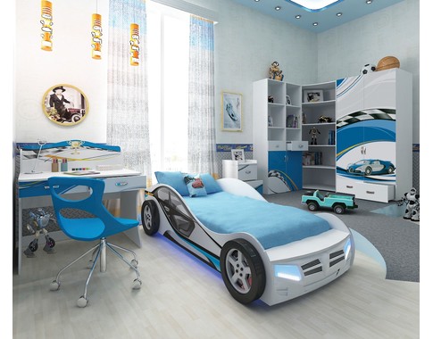 Детская комната "La-Man" в синем цвете с кроватью машиной