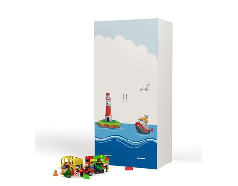 Детский шкаф 2-дверный с выдвижными ящиками без зеркала из коллекции "Океан"