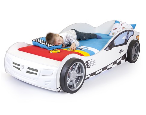 Белая кровать машина с подсветкой "Формула"