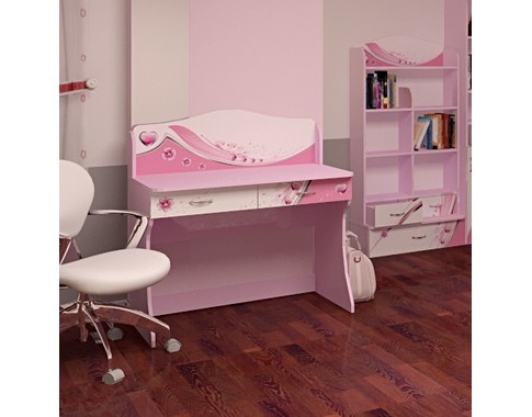 Детский стол для школьника в бело-розовых тонах с ящиками "Princess"